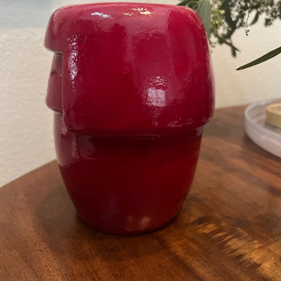 Vintage Red Pottery Kokeshi Doll Statue Figurine MCM Japanese Kokeshi Glaze - Picture 2 of 8